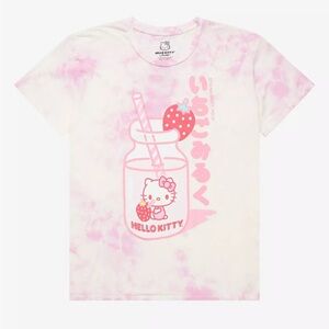 Hot Topic Hello Kitty Strawberry Milk Pink Tie-Dye T-Shirt